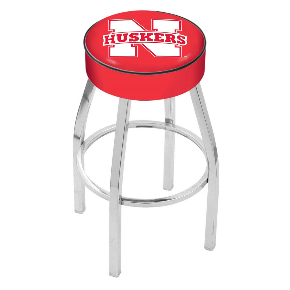 inch Nebraska Logo Swivel Bar Stool w/ Chrome Base
