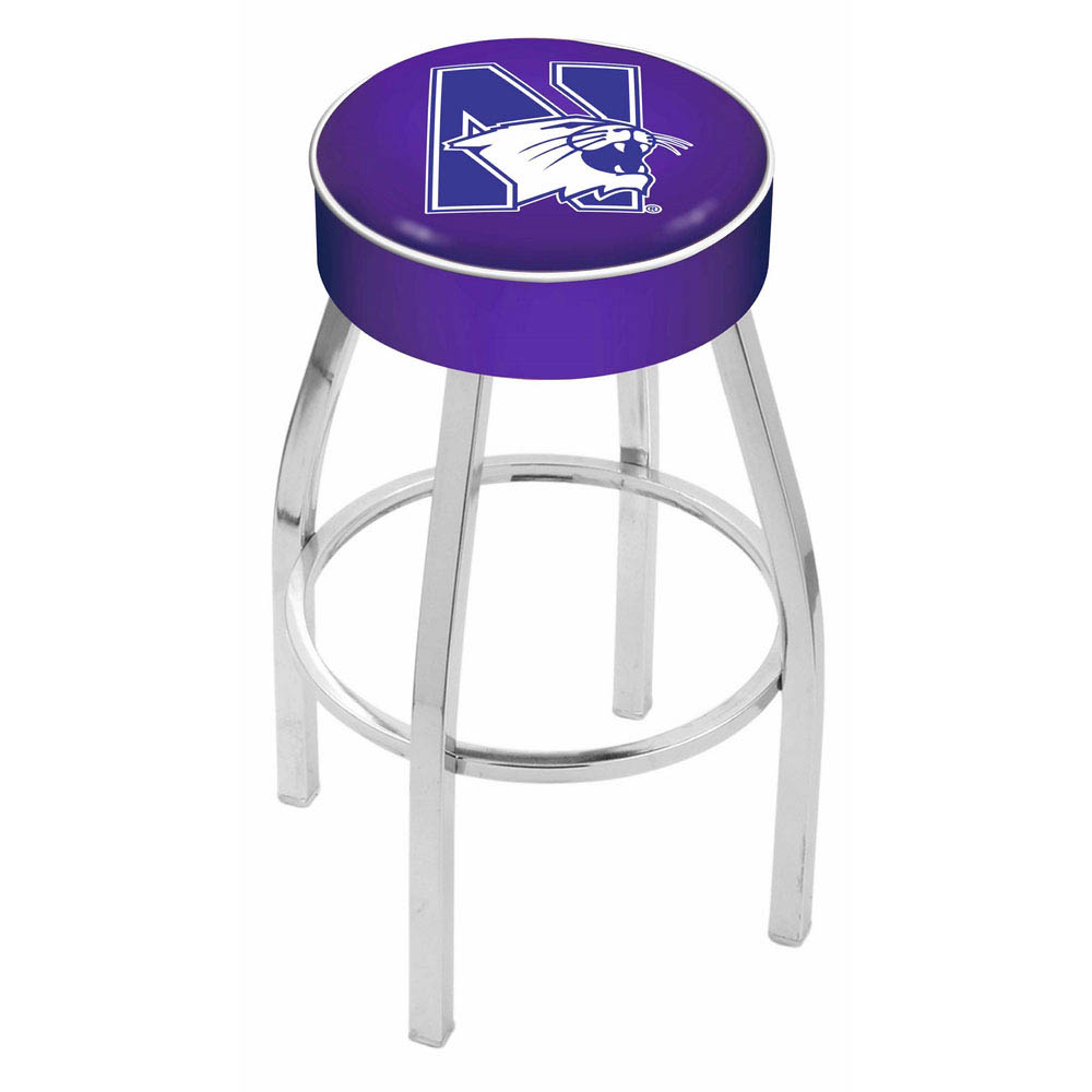 inch Northwestern Logo Swivel Bar Stool w/ Chrome Base