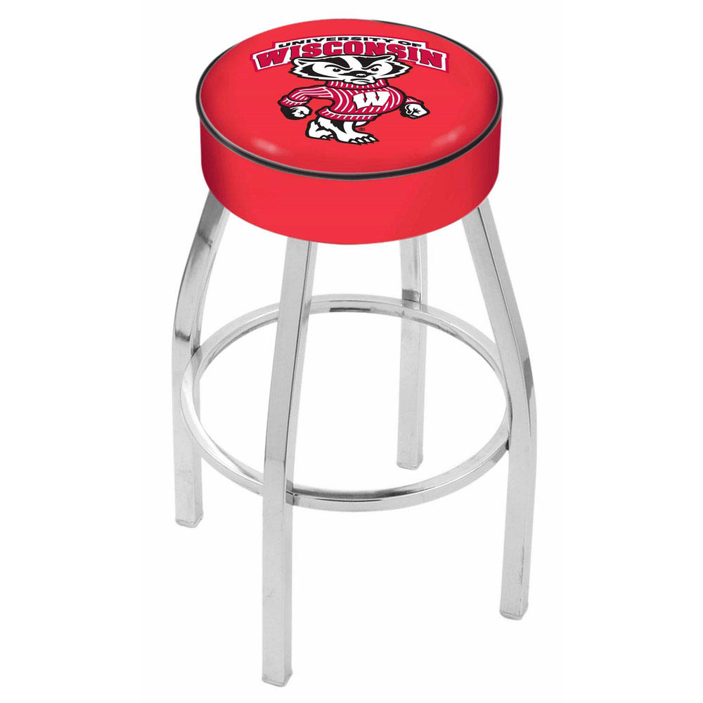 inch Wisconsin Badger Logo Swivel Bar Stool w/ Chrome Base