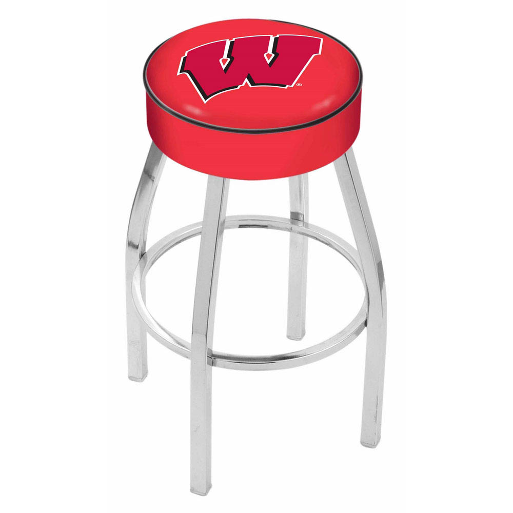 inch Wisconsin Logo Swivel Bar Stool w/ Chrome Base
