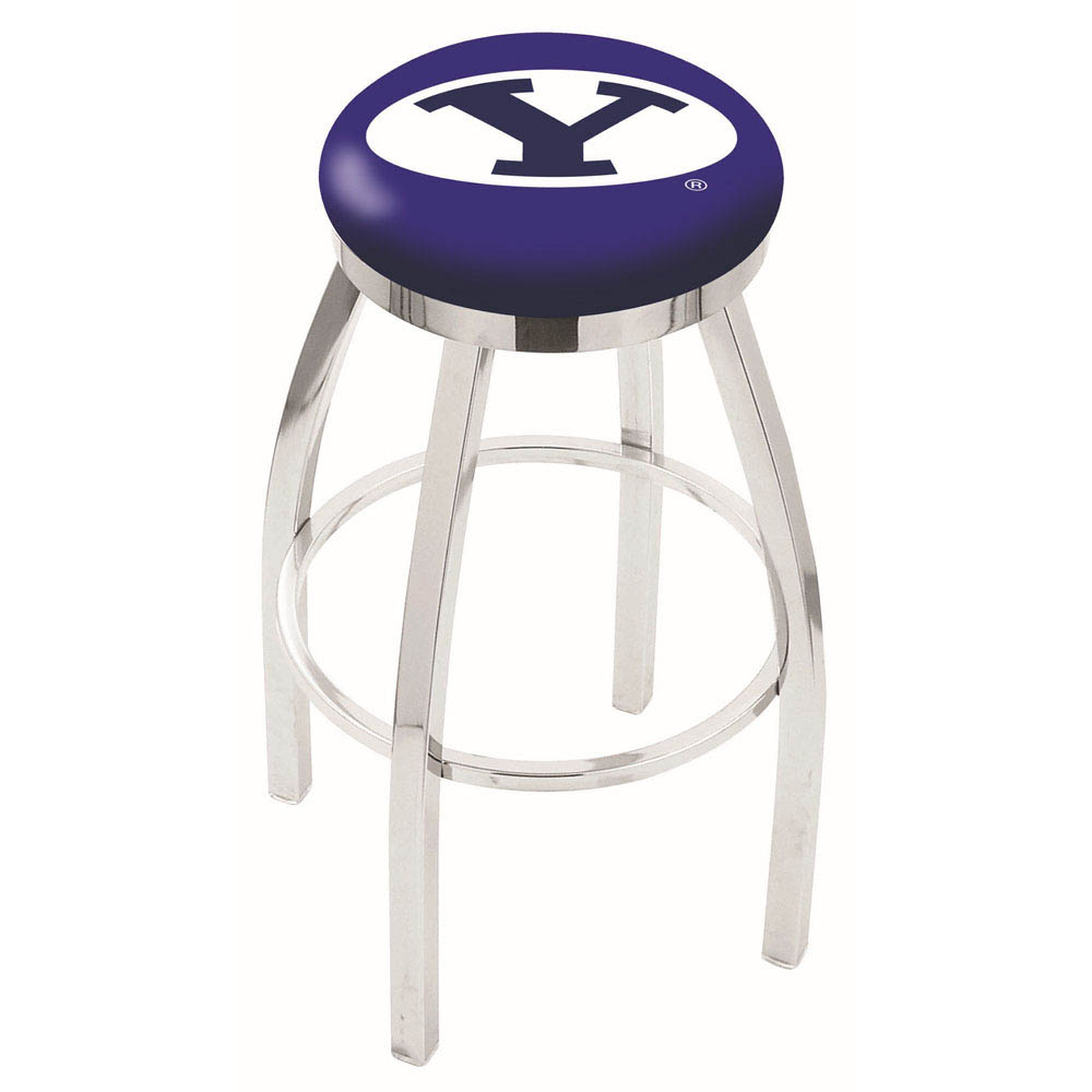 inch Chrome Brigham Young Swivel Bar Stool w/ Accent Ring