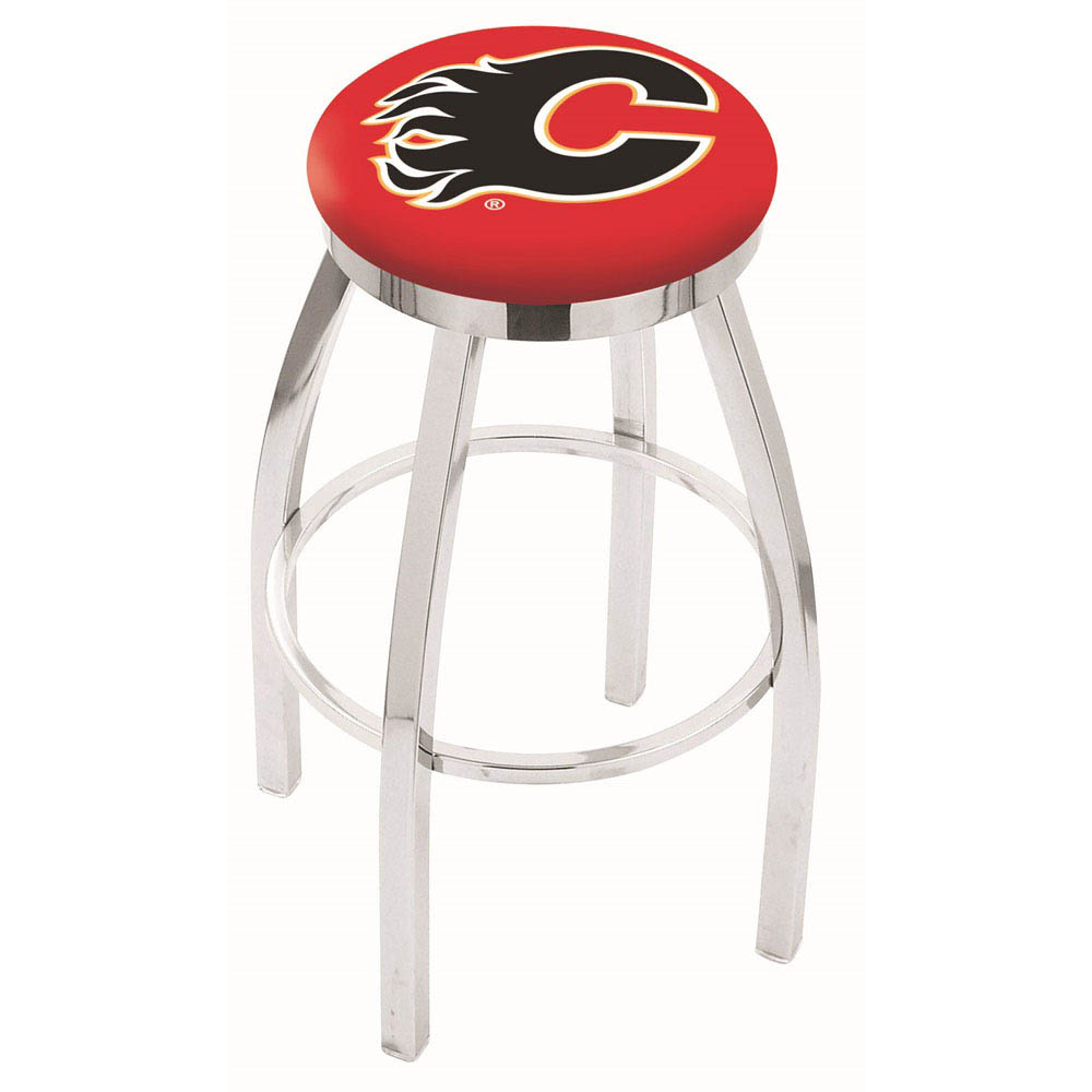 inch Chrome Calgary Flames Swivel Bar Stool w/ Accent Ring