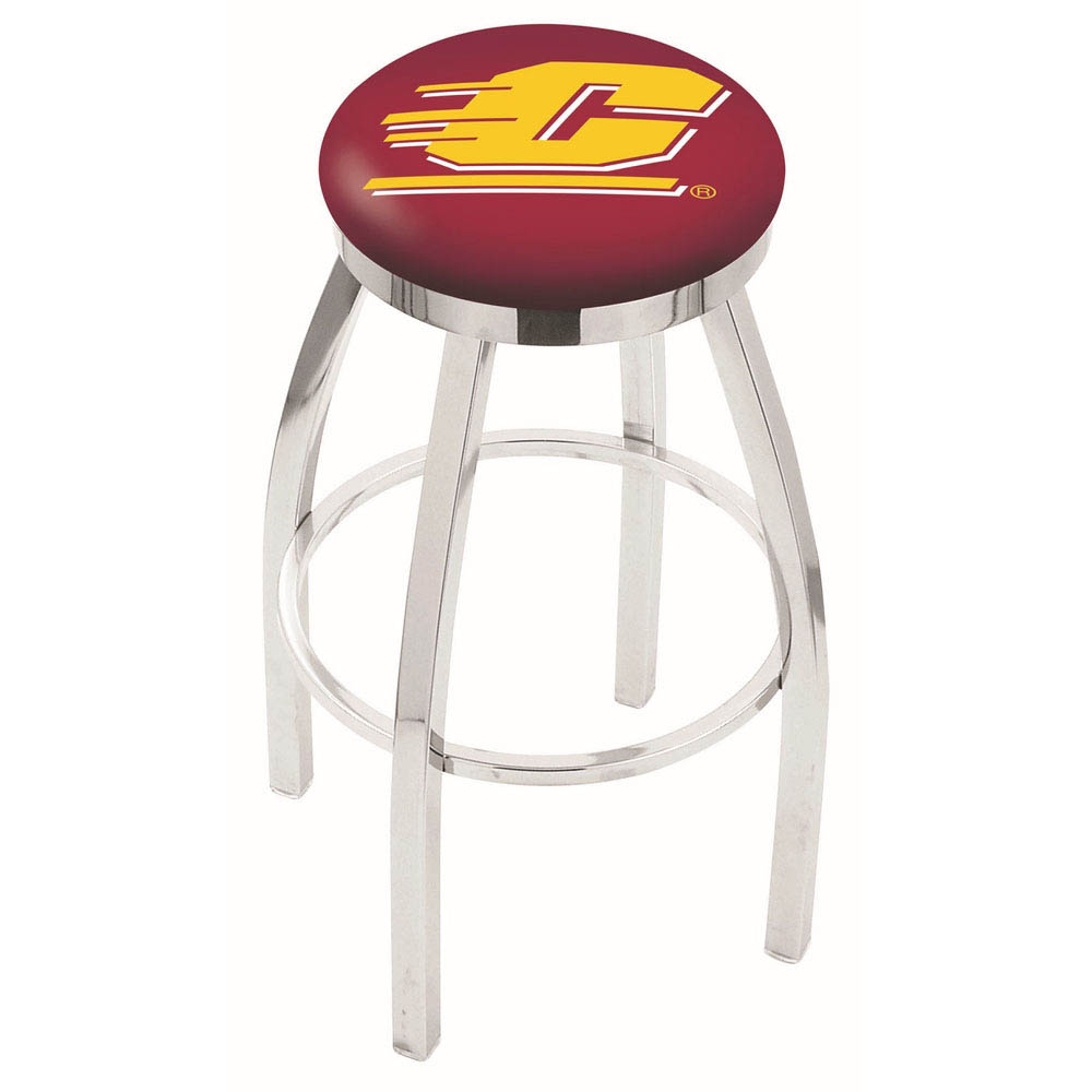 inch Chrome Central Michigan Swivel Bar Stool w/ Accent Ring