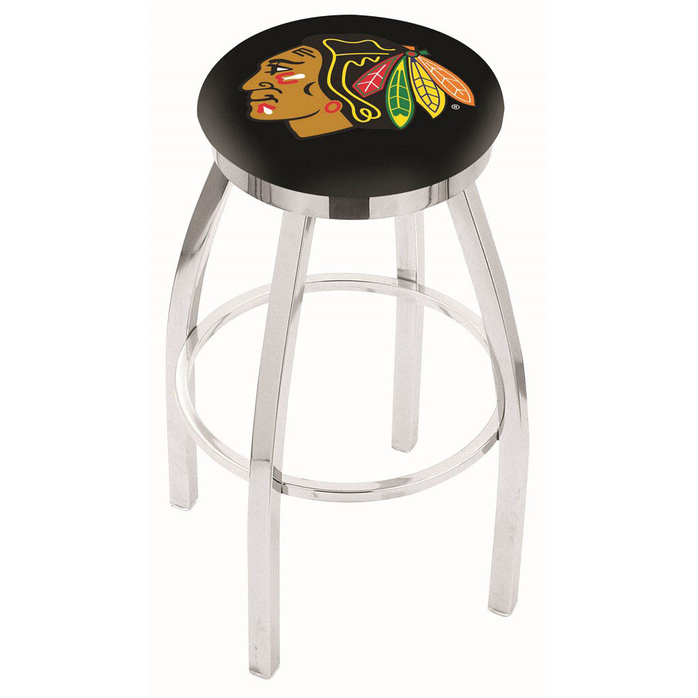 inch Chrome Chicago Blackhawks (Black) Swivel Bar Stool w/ Accent Ring