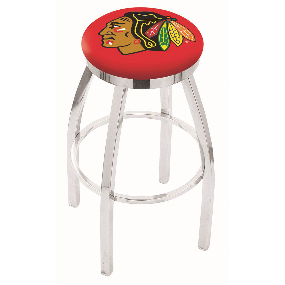 inch Chrome Chicago Blackhawks (Red) Swivel Bar Stool w/ Accent Ring