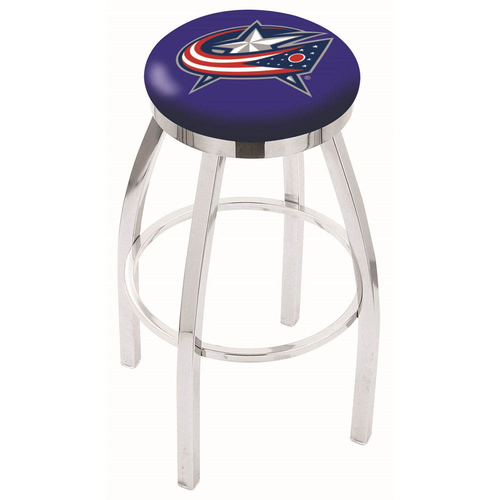 inch Chrome Columbus Blue Jackets Swivel Bar Stool w/ Accent Ring