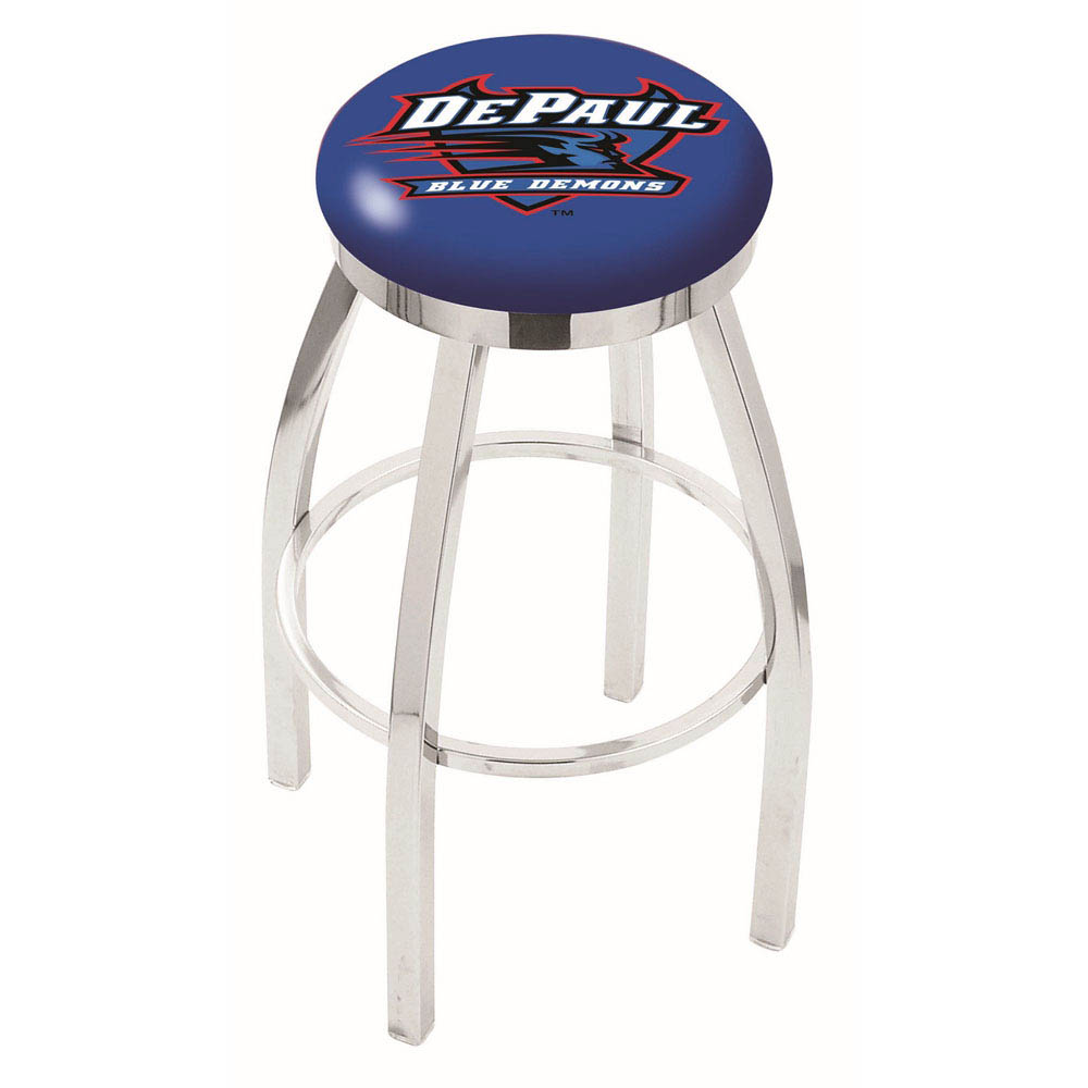 inch Chrome DePaul Swivel Bar Stool w/ Accent Ring