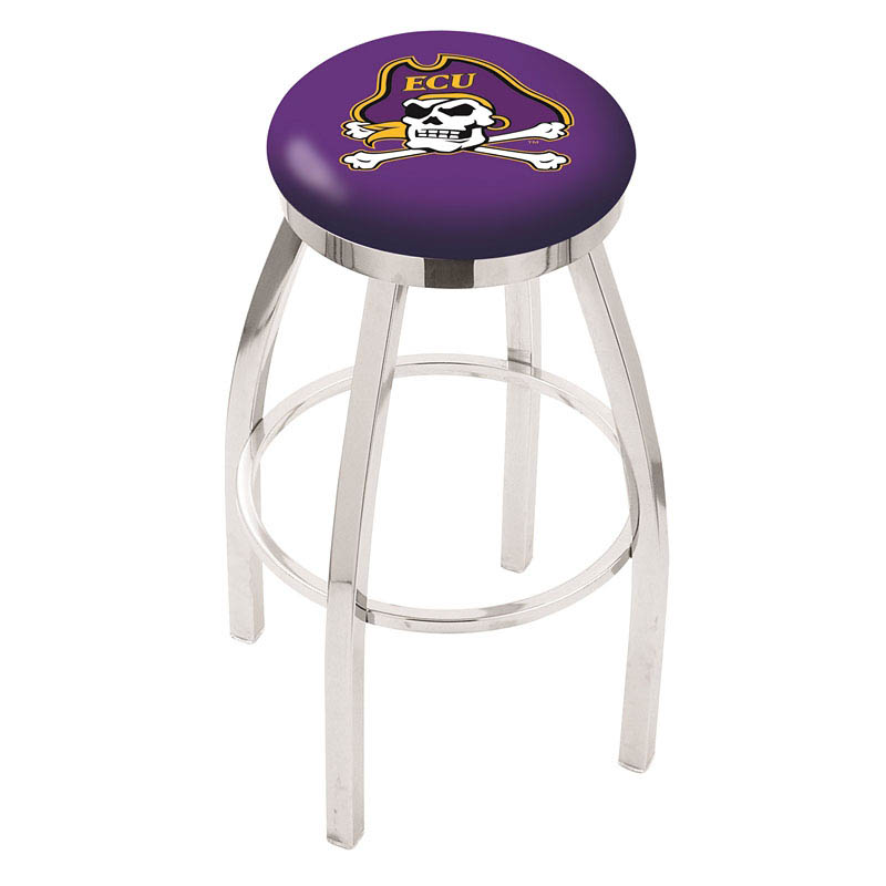 inch Chrome East Carolina Swivel Bar Stool w/ Accent Ring