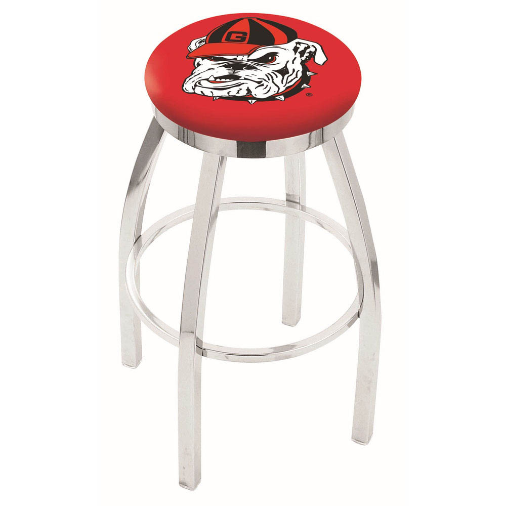 inch Chrome Georgia Bulldog Swivel Bar Stool w/ Accent Ring