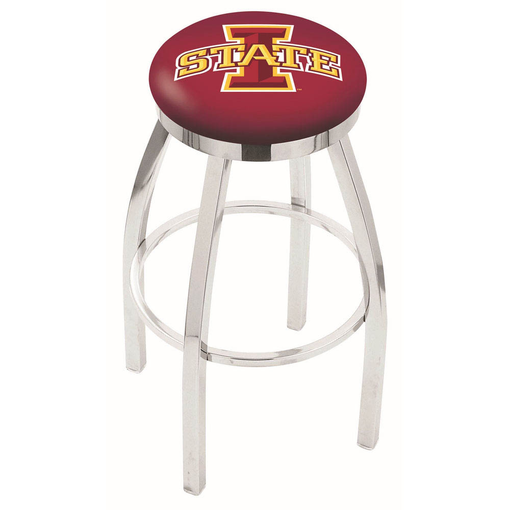 inch Chrome Iowa State Swivel Bar Stool w/ Accent Ring