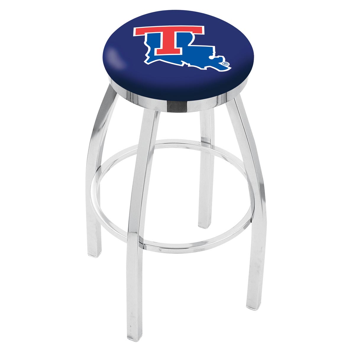 inch Chrome Louisiana Tech Swivel Bar Stool w/ Accent Ring
