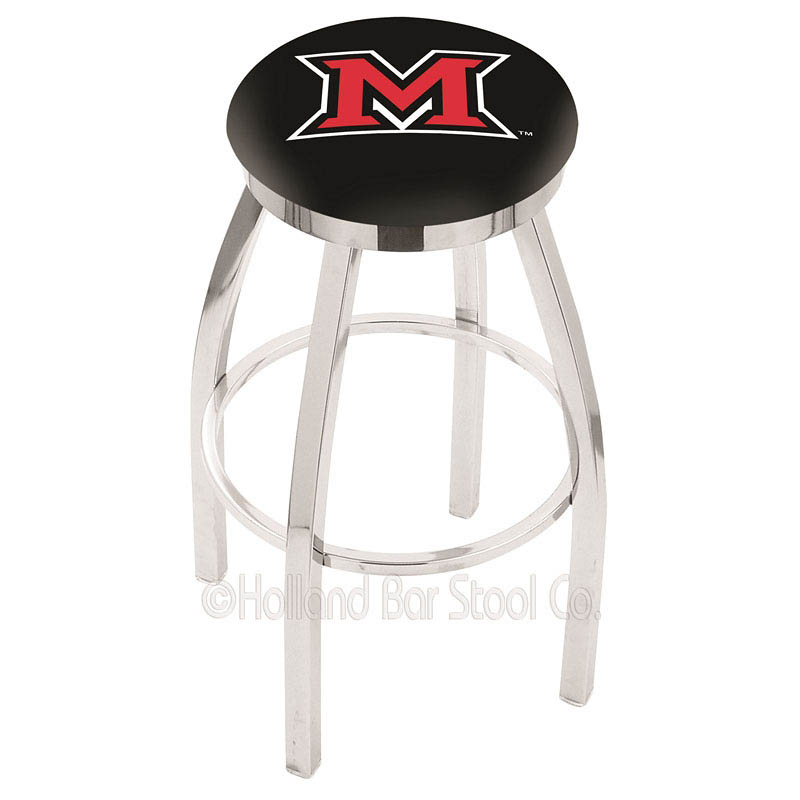 inch Chrome Miami of Ohio Swivel Bar Stool w/ Accent Ring