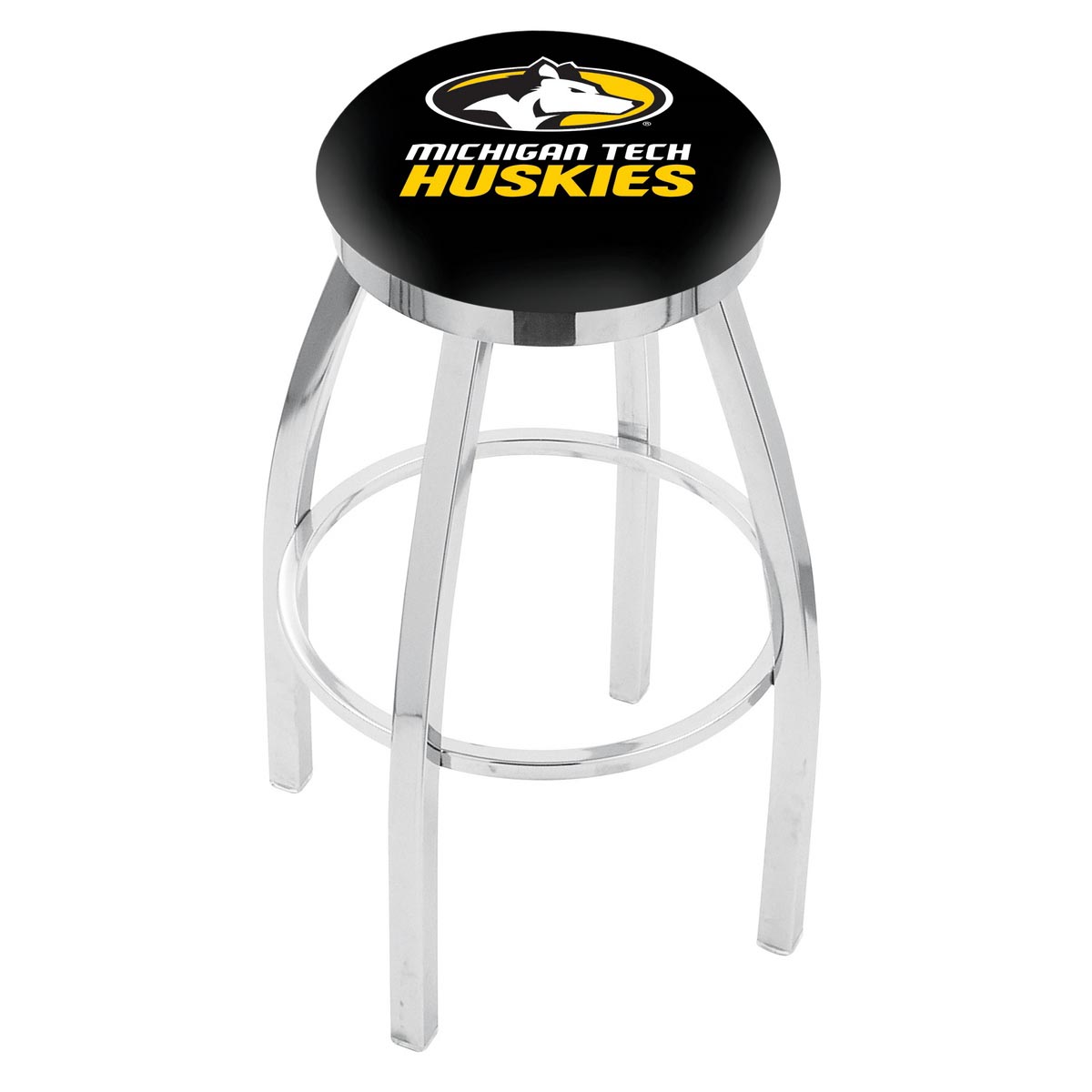 inch Chrome Michigan Tech Swivel Bar Stool w/ Accent Ring