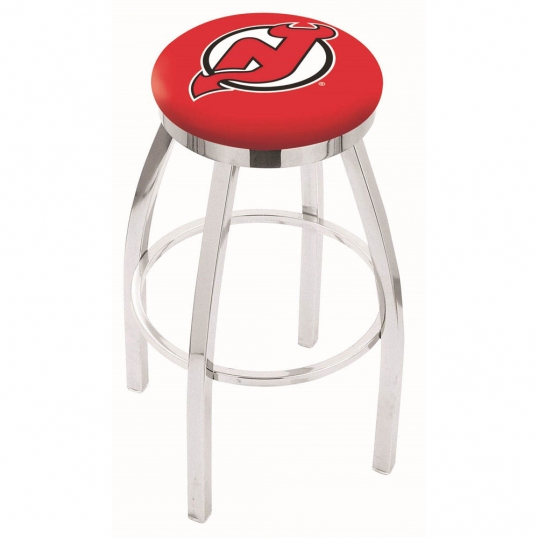 30 inch Chrome New Jersey Devils Swivel Counter Stool w/ Accent Ring