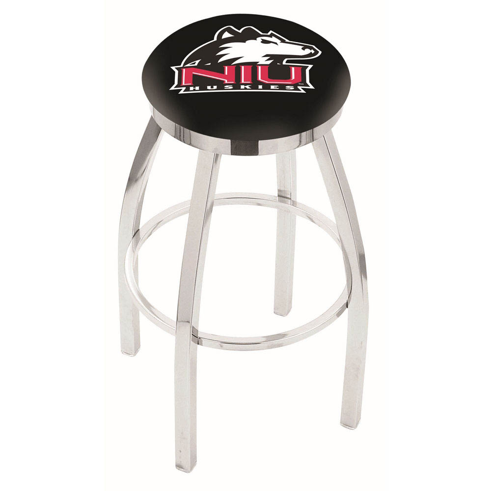 inch Chrome Northern Illinois Swivel Bar Stool w/ Accent Ring