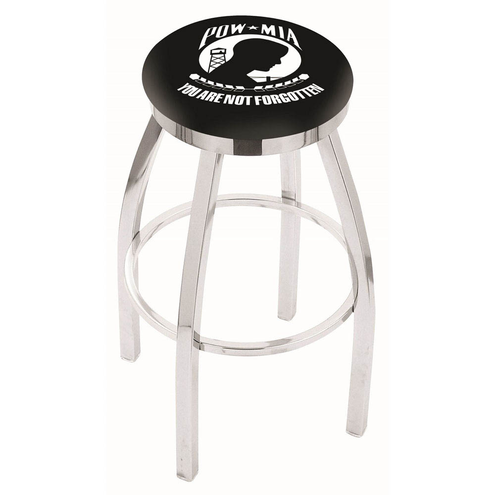 inch Chrome POW/MIA Swivel Bar Stool w/ Accent Ring