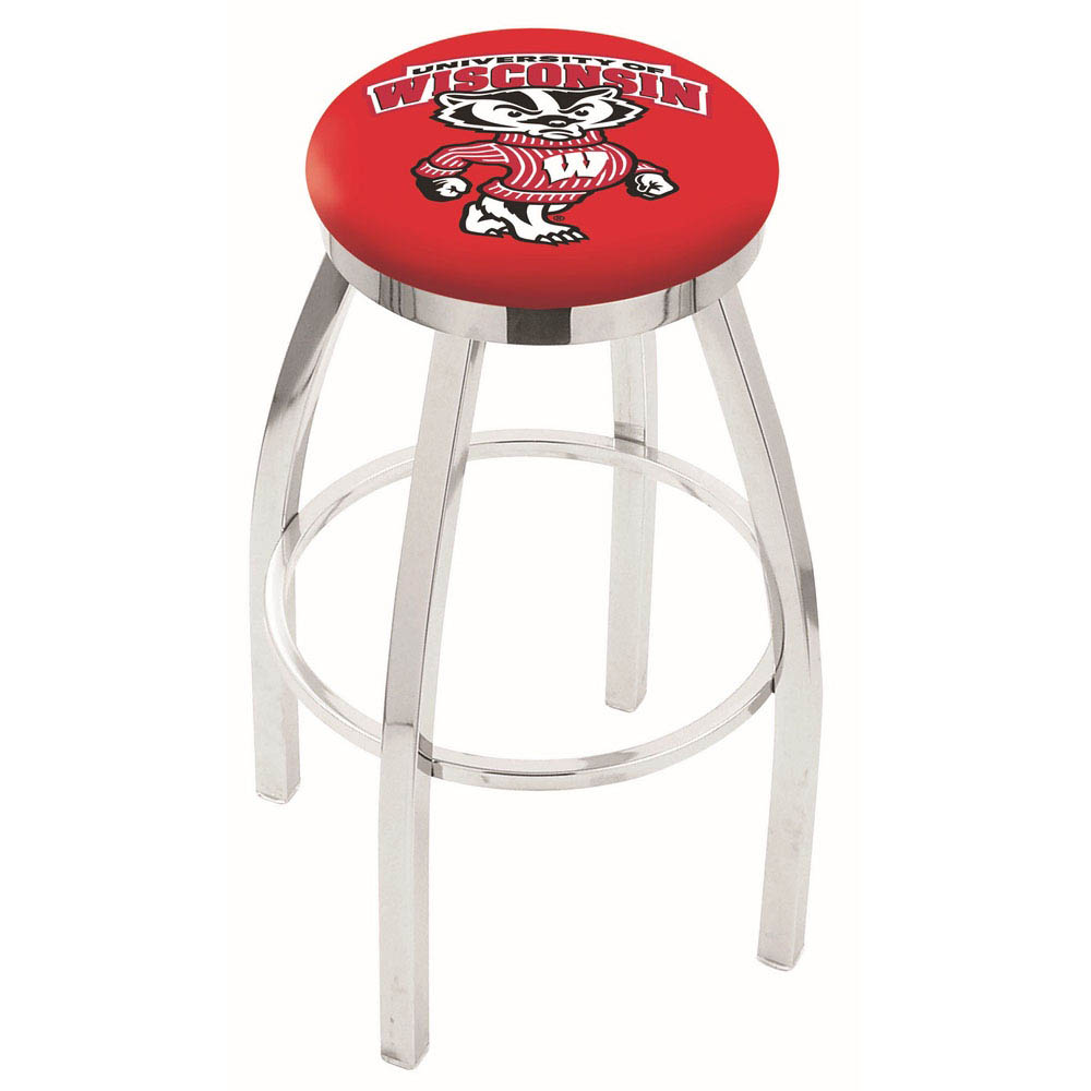 inch Chrome Wisconsin Badger Swivel Bar Stool w/ Accent Ring