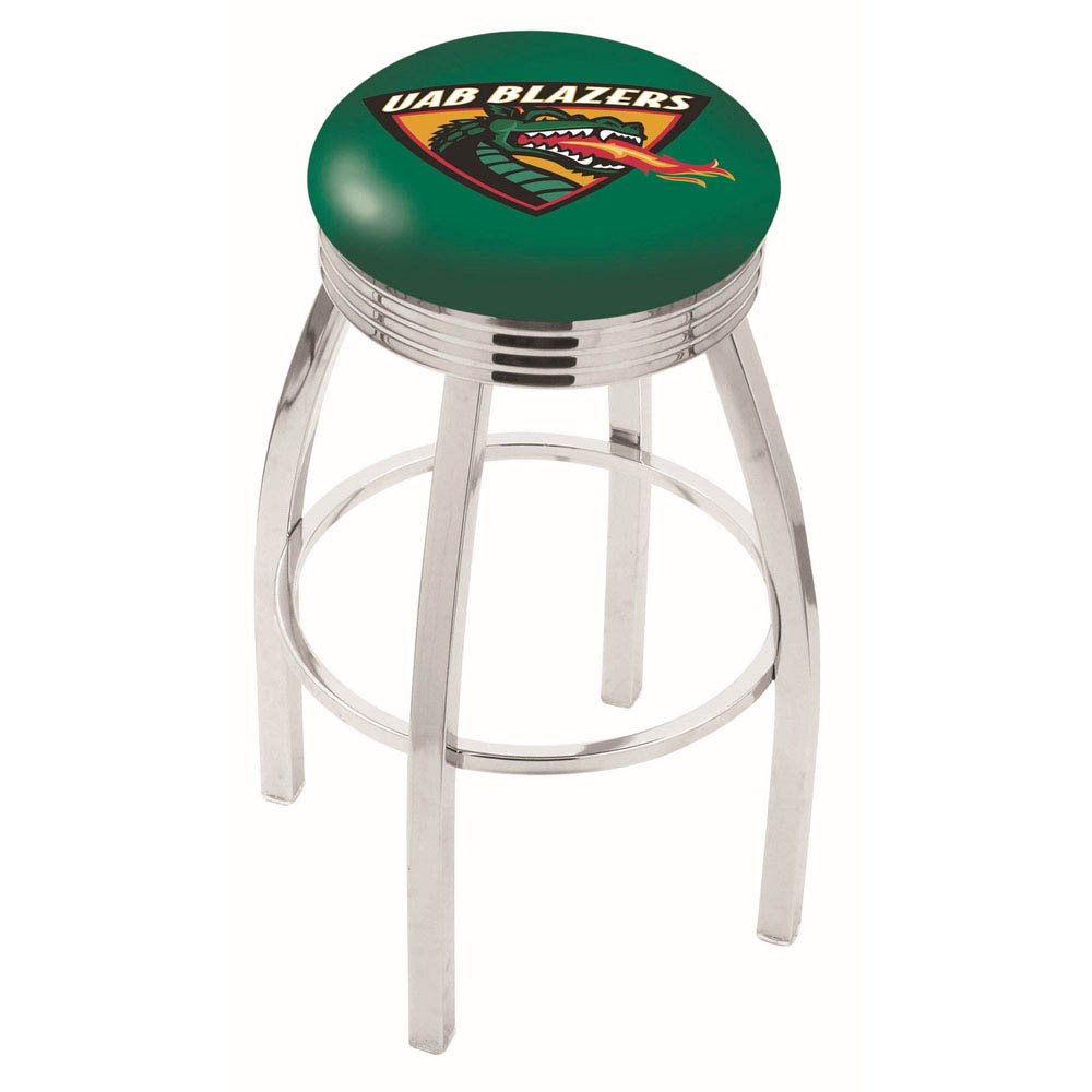 inch Chrome UAB Swivel Bar Stool w/ Ribbed Accent