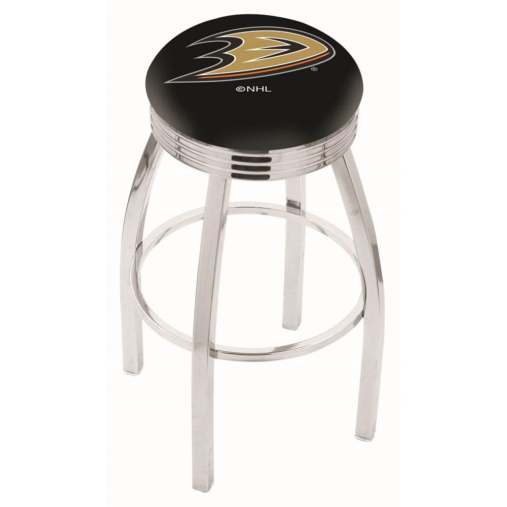 inch Chrome Anaheim Ducks Swivel Bar Stool w/ Ribbed Accent