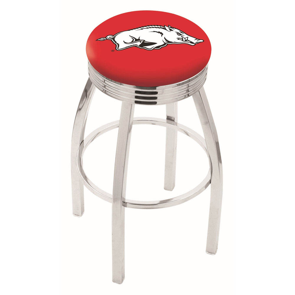 inch Chrome Arkansas Swivel Bar Stool w/ Ribbed Accent