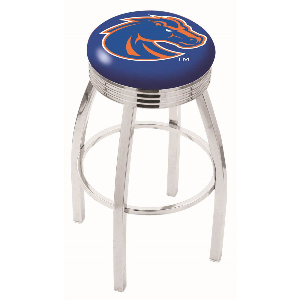 inch Chrome Boise State Swivel Bar Stool w/ Ribbed Accent