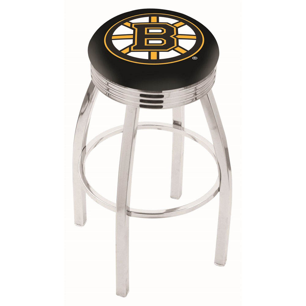 inch Chrome Boston Bruins Swivel Bar Stool w/ Ribbed Accent