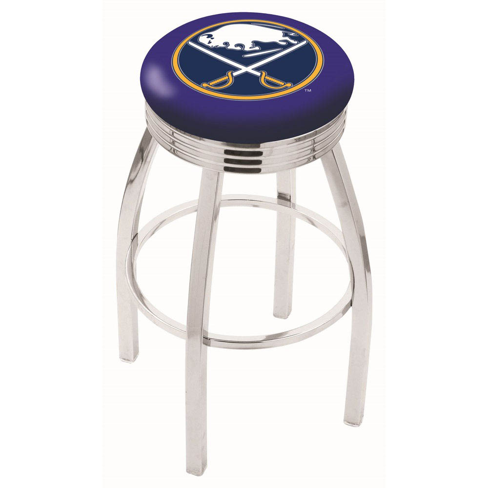 inch Chrome Buffalo Sabres Swivel Bar Stool w/ Ribbed Accent