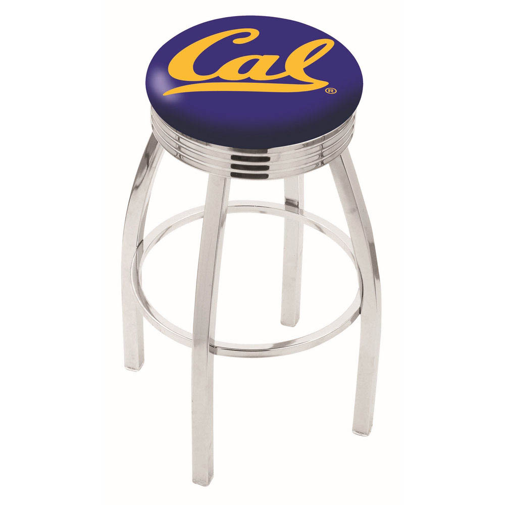 25 inch Chrome Cal Swivel Bar Stool w/ Ribbed Accent