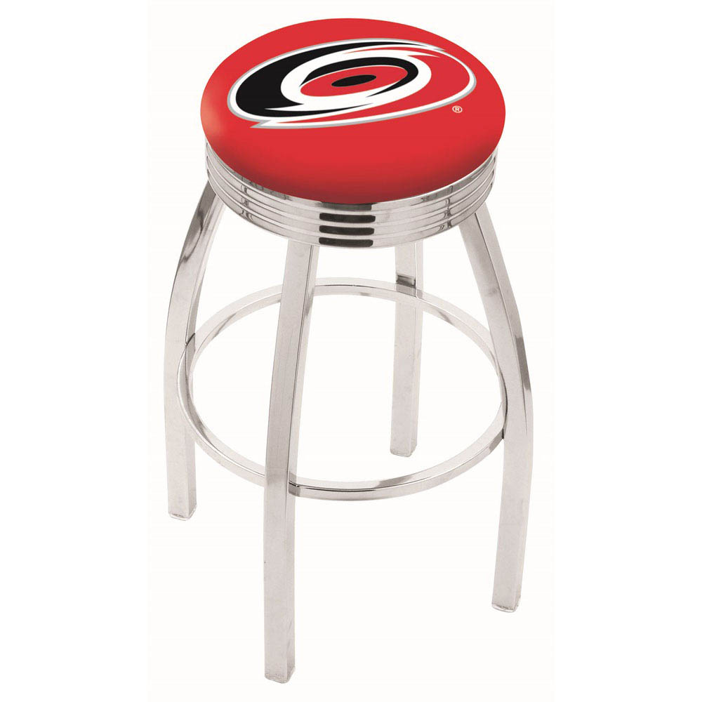 inch Chrome Carolina Hurricanes Swivel Bar Stool w/ Ribbed Accent