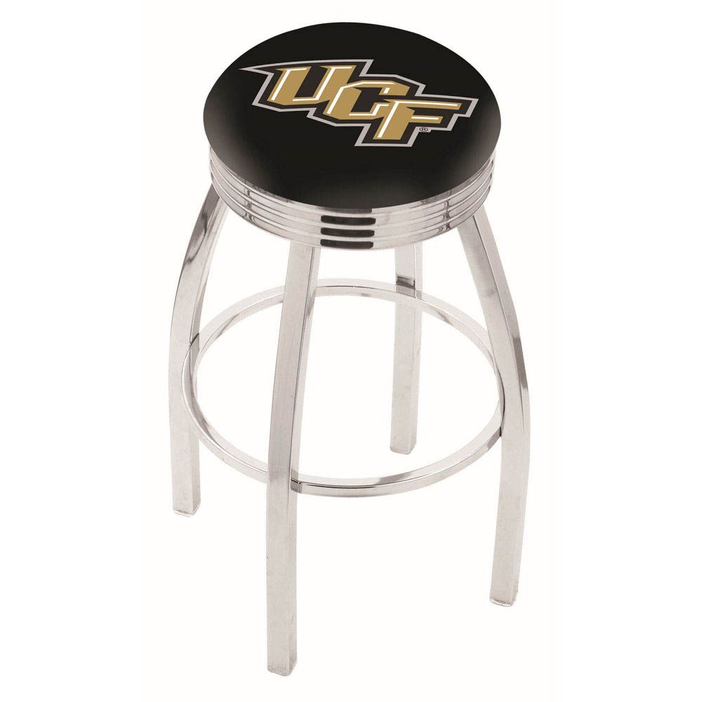 inch Chrome Central Florida Swivel Bar Stool w/ Ribbed Accent