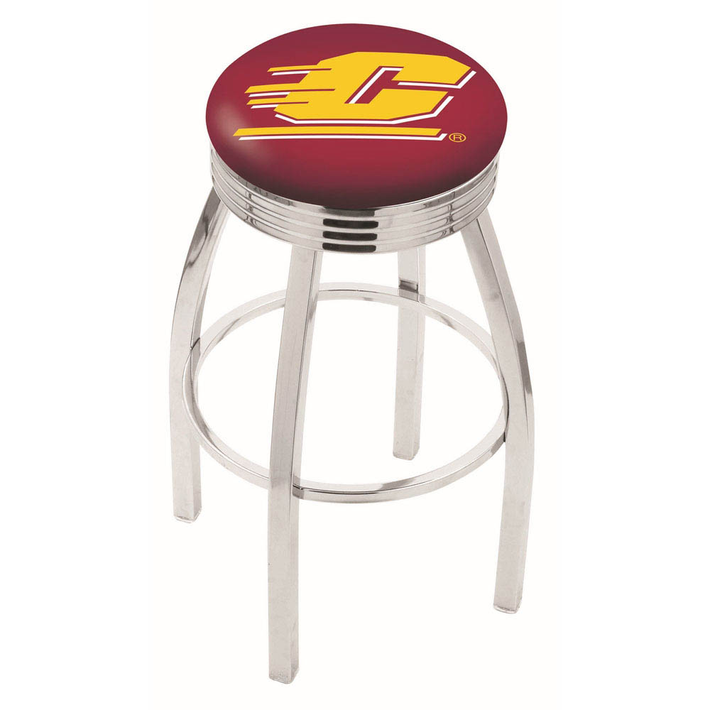 inch Chrome Central Michigan Swivel Bar Stool w/ Ribbed Accent