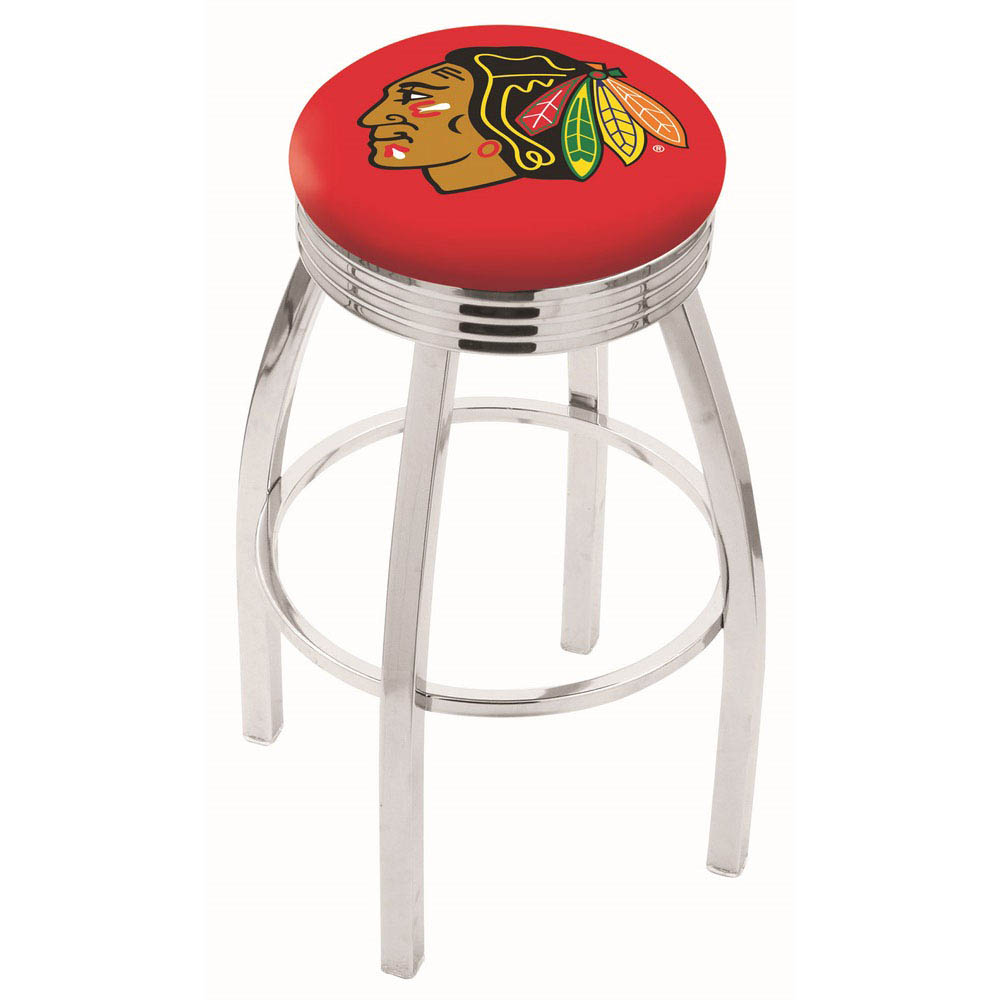 inch Chrome Chicago Blackhawks (Red) Swivel Bar Stool w/ Ribbed Accent