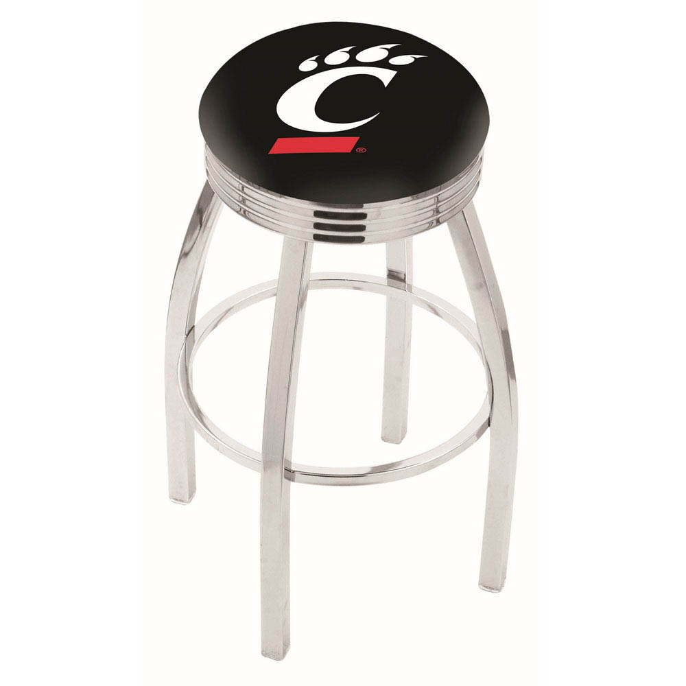 inch Chrome Cincinnati Swivel Bar Stool w/ Ribbed Accent