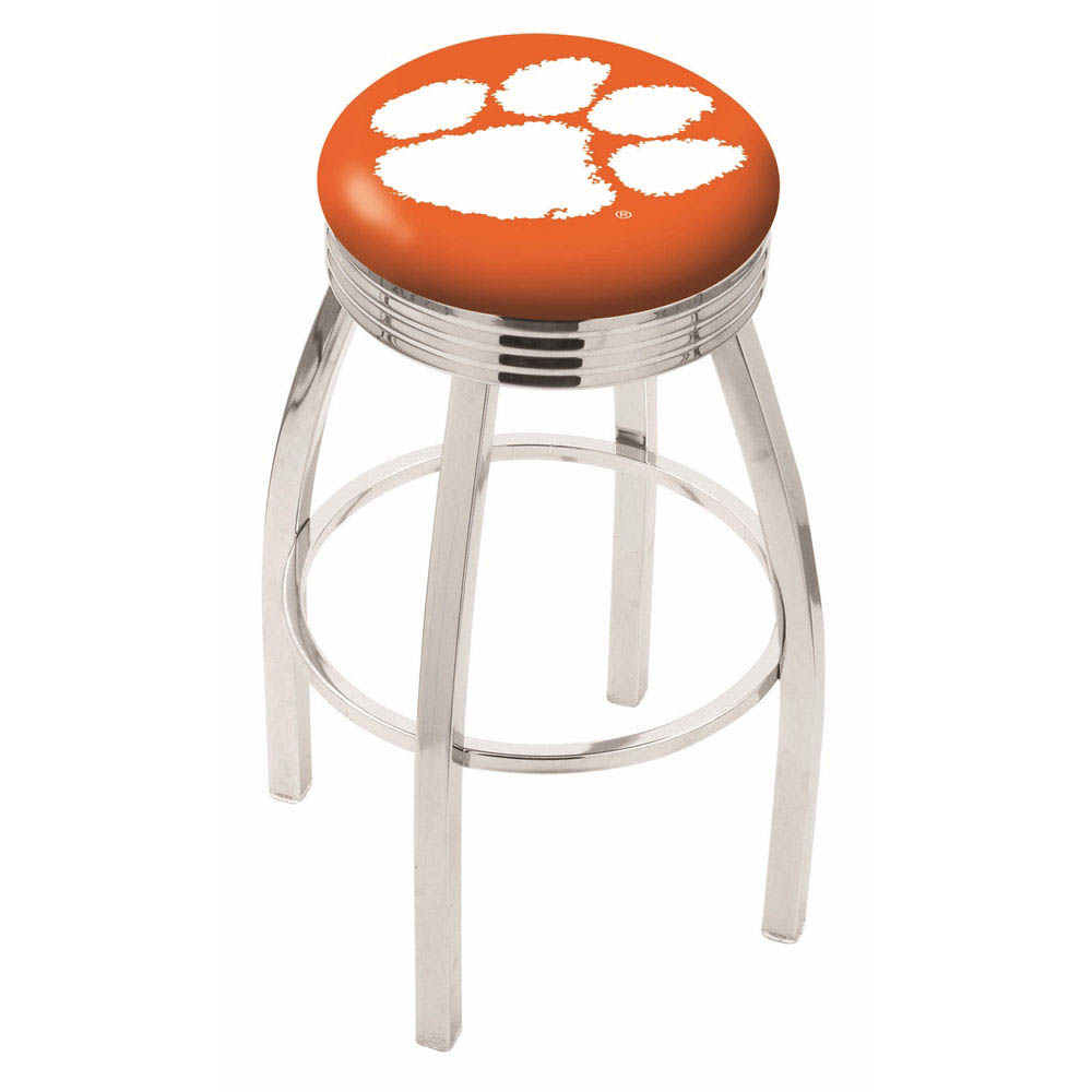 inch Chrome Clemson Swivel Bar Stool w/ Ribbed Accent