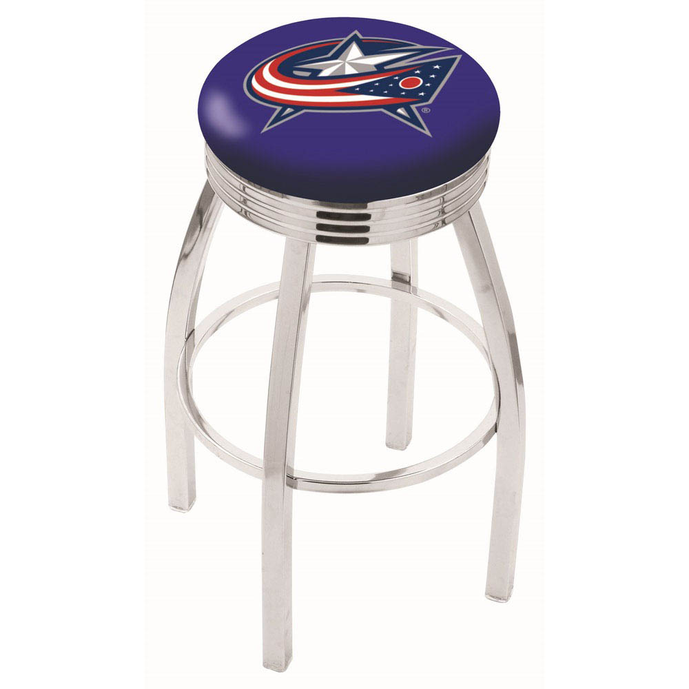 inch Chrome Columbus Blue Jackets Swivel Bar Stool w/ Ribbed Accent