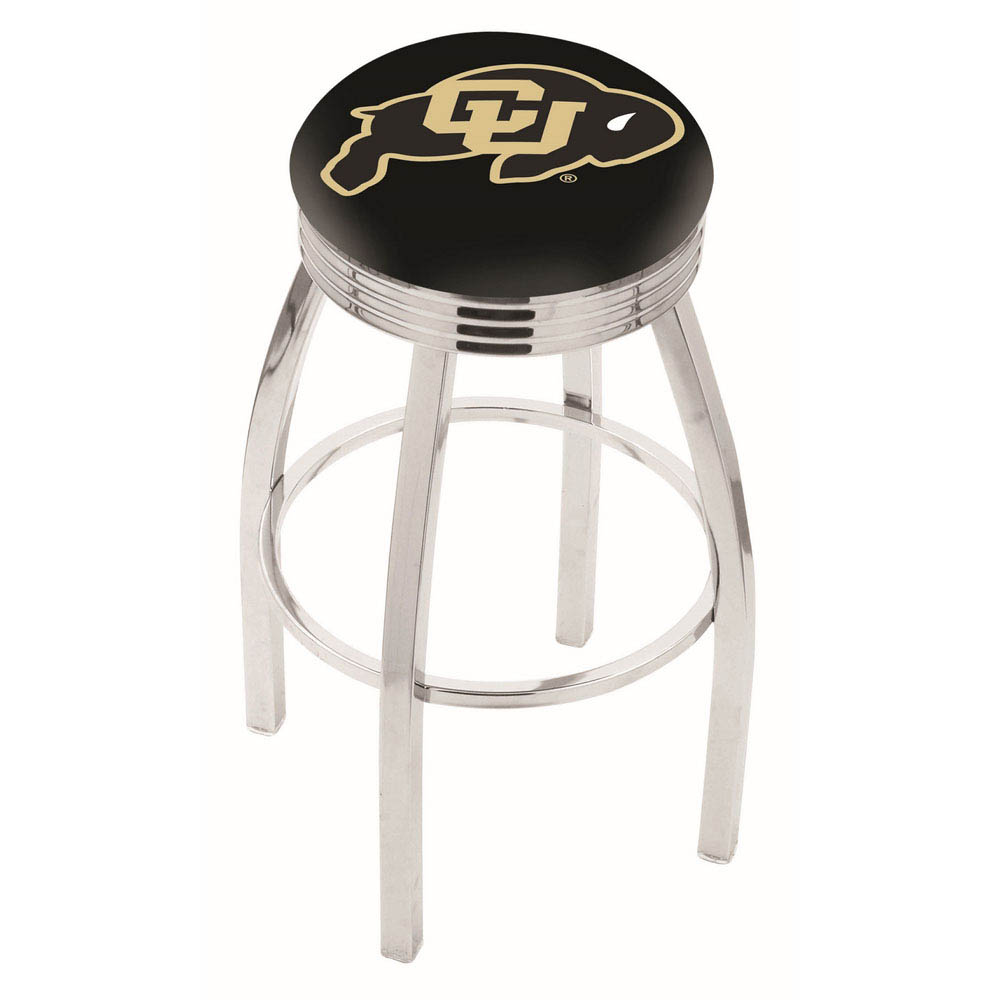 inch Chrome Colorado Swivel Bar Stool w/ Ribbed Accent