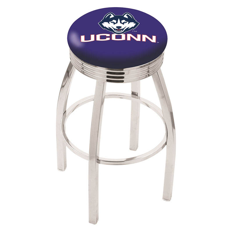 inch Chrome Connecticut Swivel Bar Stool w/ Ribbed Accent
