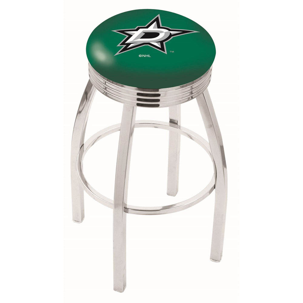 inch Chrome Dallas Stars Swivel Bar Stool w/ Ribbed Accent