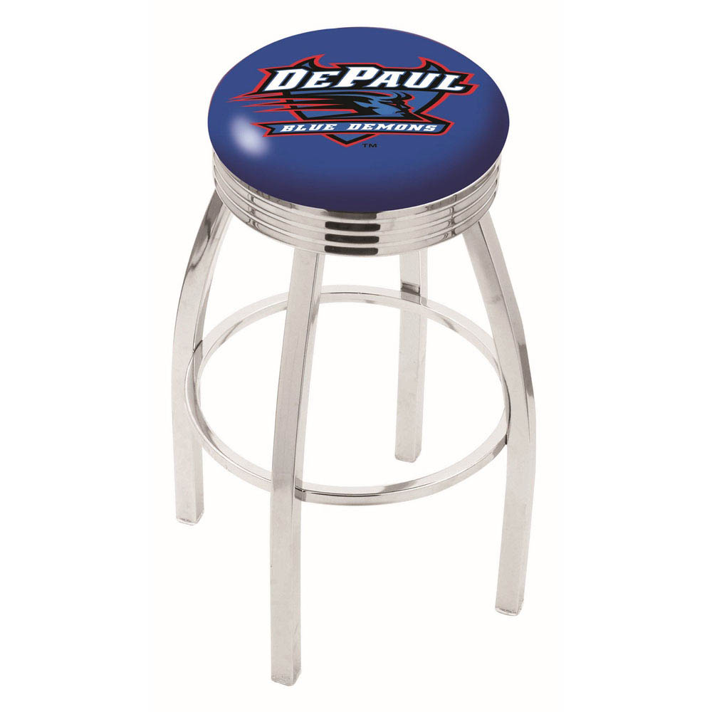 inch Chrome DePaul Swivel Bar Stool w/ Ribbed Accent