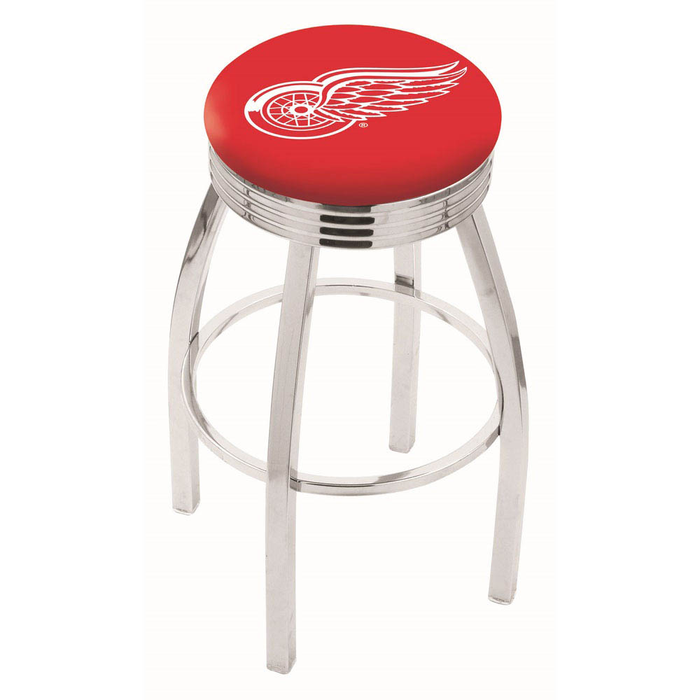 inch Chrome Detroit Red Wings Swivel Bar Stool w/ Ribbed Accent