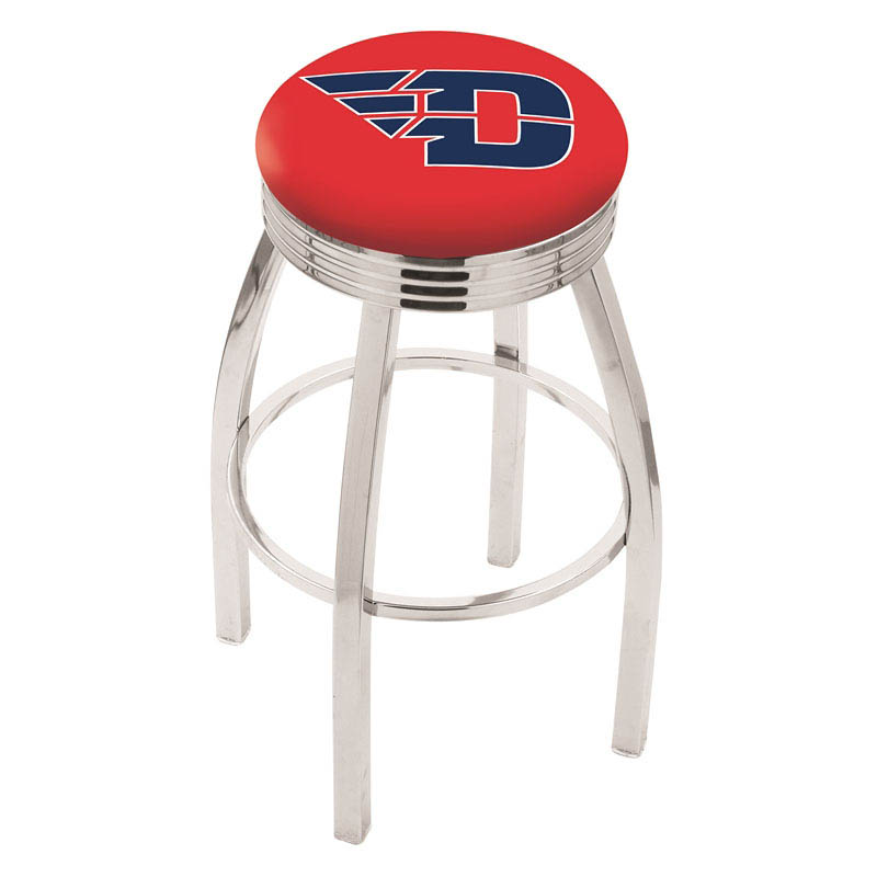 inch Chrome University of Dayton Swivel Bar Stool w/ Ribbed Accent