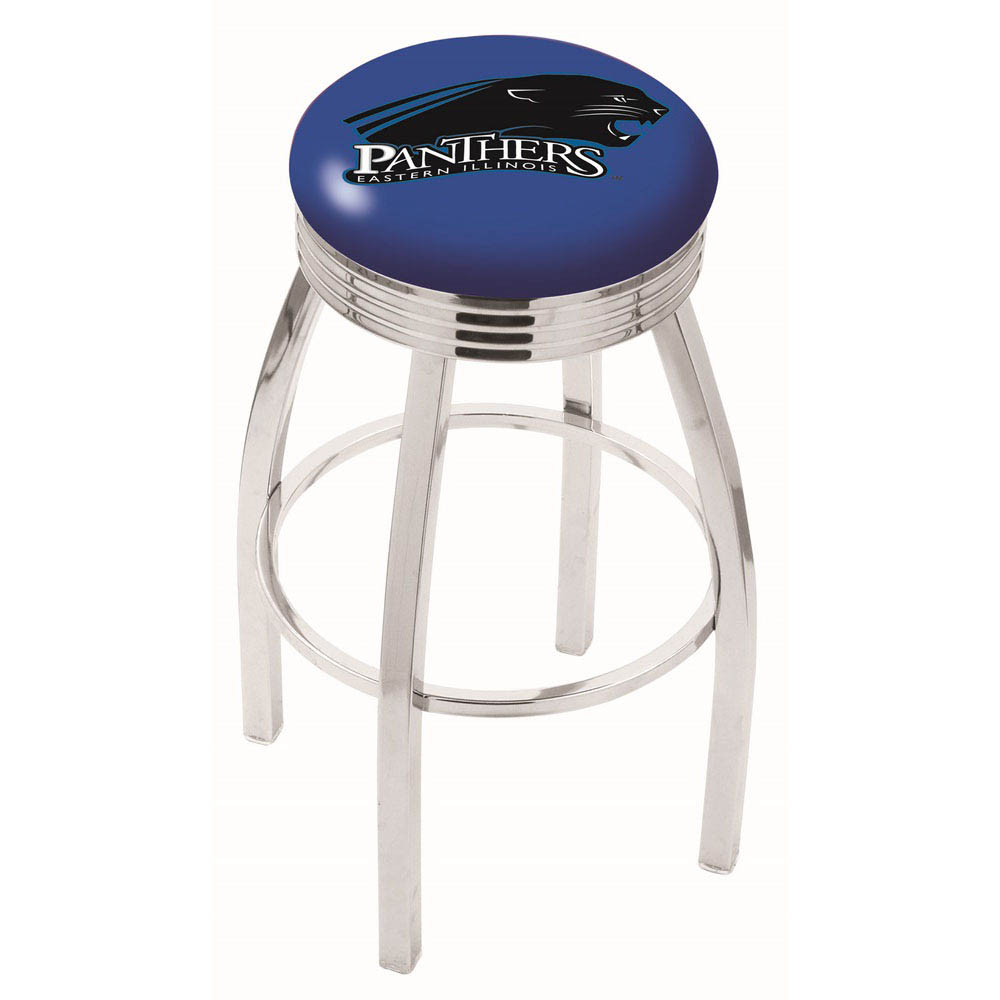 inch Chrome Eastern Illinois Swivel Bar Stool w/ Ribbed Accent