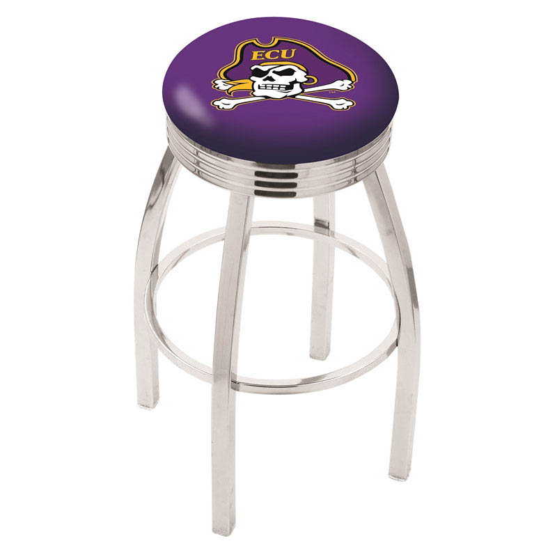 inch Chrome East Carolina Swivel Bar Stool w/ Ribbed Accent
