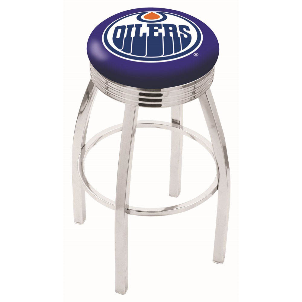 inch Chrome Edmonton Oilers Swivel Bar Stool w/ Ribbed Accent