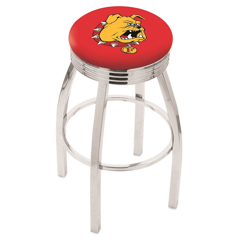 inch Chrome Ferris State Swivel Bar Stool w/ Ribbed Accent