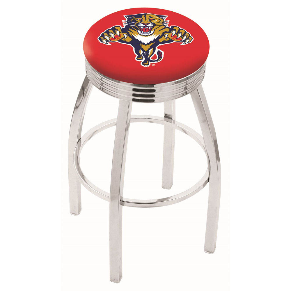 inch Chrome Florida Panthers Swivel Bar Stool w/ Ribbed Accent