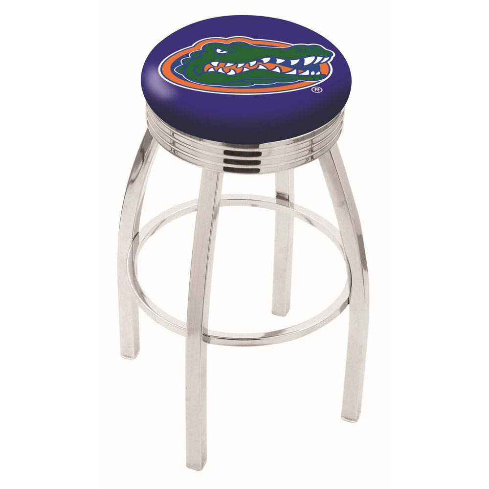 inch Chrome Florida Swivel Bar Stool w/ Ribbed Accent