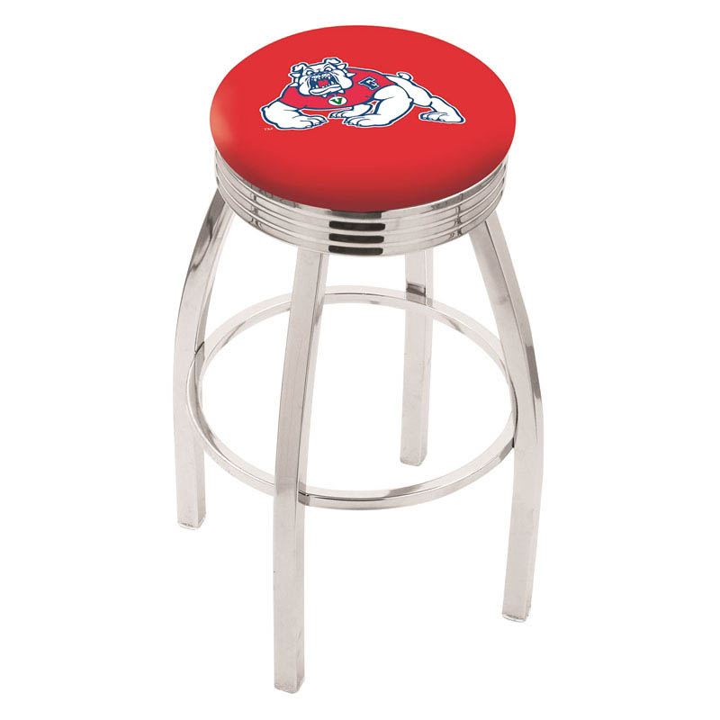 inch Chrome Fresno State Swivel Bar Stool w/ Ribbed Accent