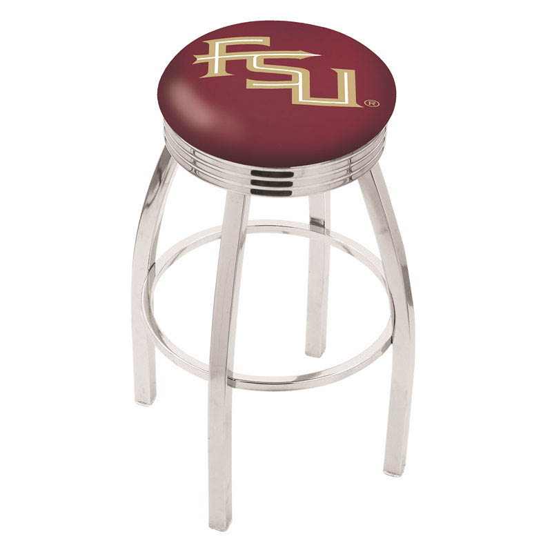 inch Chrome Florida State Swivel Bar Stool w/ Ribbed Accent