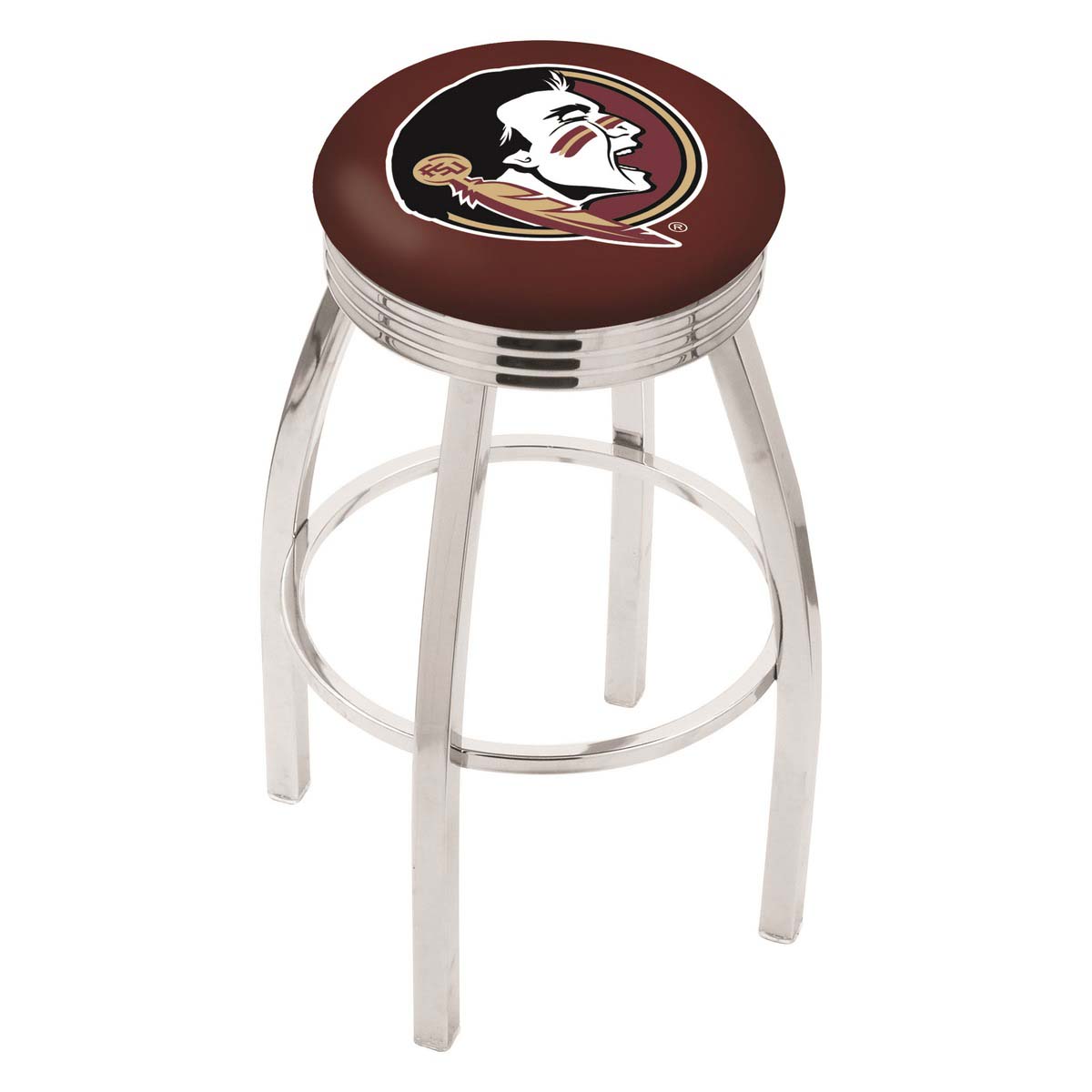 inch Chrome Florida State Head Swivel Bar Stool w/ Ribbed Accent